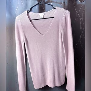 H&M Ivory-Lavender Soft Knit Long Sleeve V-neck
